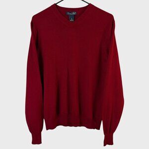 Garret Scott Merino Wool V-Neck Sweater Red Men's Medium Long-Sleeve Pullover